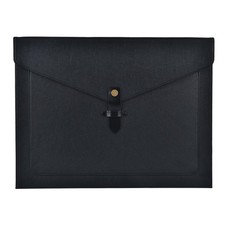 Black PU Leather File Folder Snap Closure Document Organizer A4 Envelopes