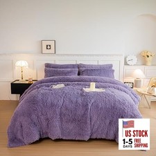 Faux Fur Plush Comforter Sets Queen - Ultra Soft Shaggy Full/Queen Purple