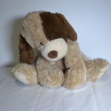 Toys R Us Brown Dog Plush Floppy Puppy Dark Brown Spots Logo on Paw RARE