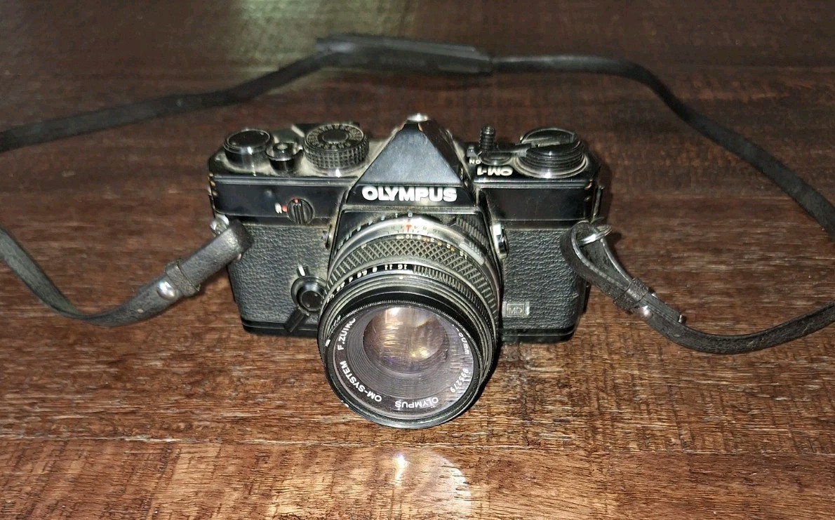 Olympus OM-1 Black camera w 50mm f1.4 Auto-S Zuiko lens