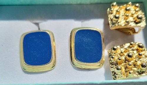 Napier Gold Tone Earrings & Unbranded Pair Blue Gold (2 Pair Clup On Earrings)
