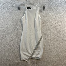 BCX Spaghetti Strap Rhinestone Trim Asymmetrical Hem Cocktail Dress White XXS