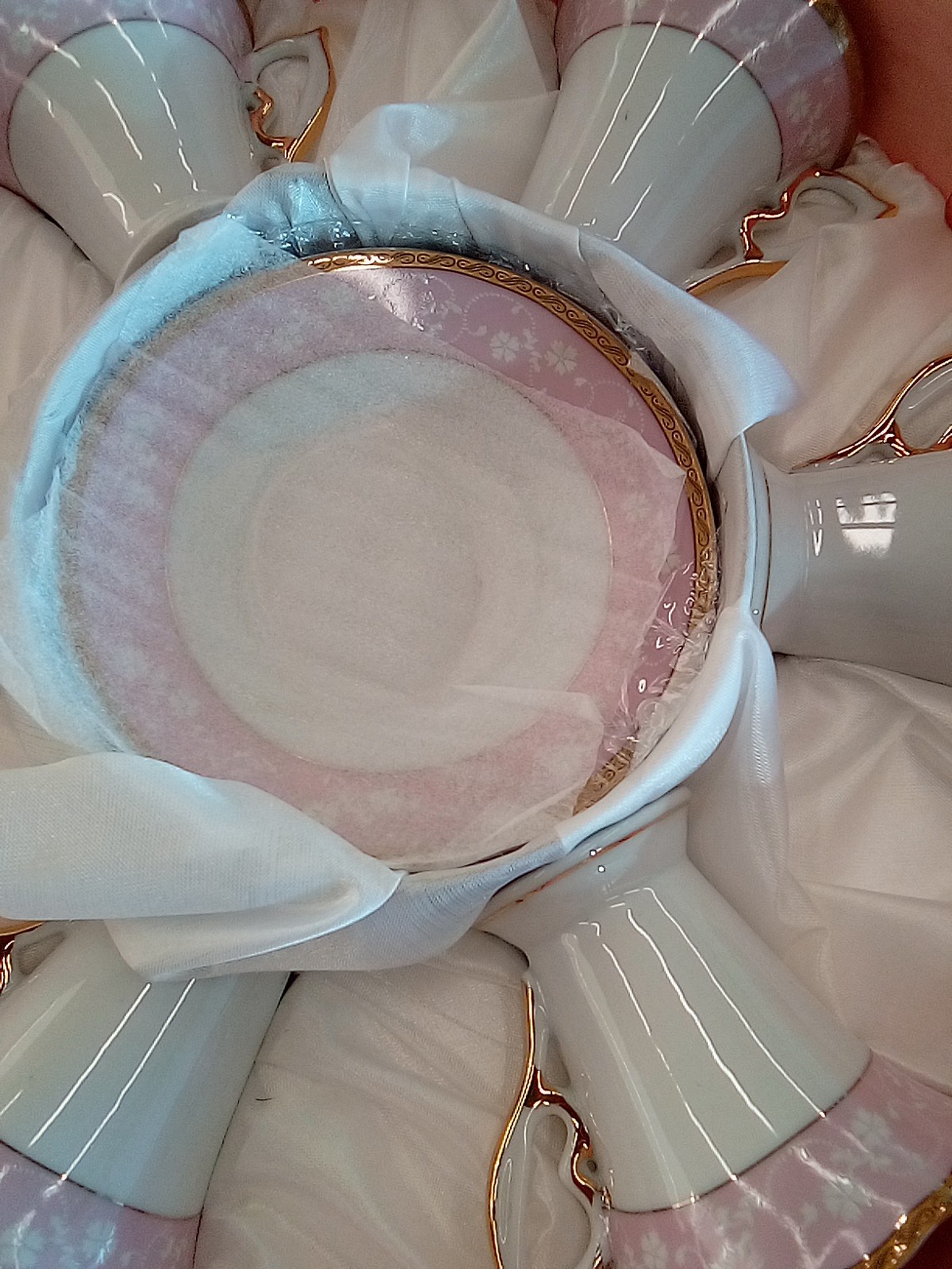 Vintage Japan Fine Porcelain Demitasse Cup Saucers Set of 6 White Gold Trim New