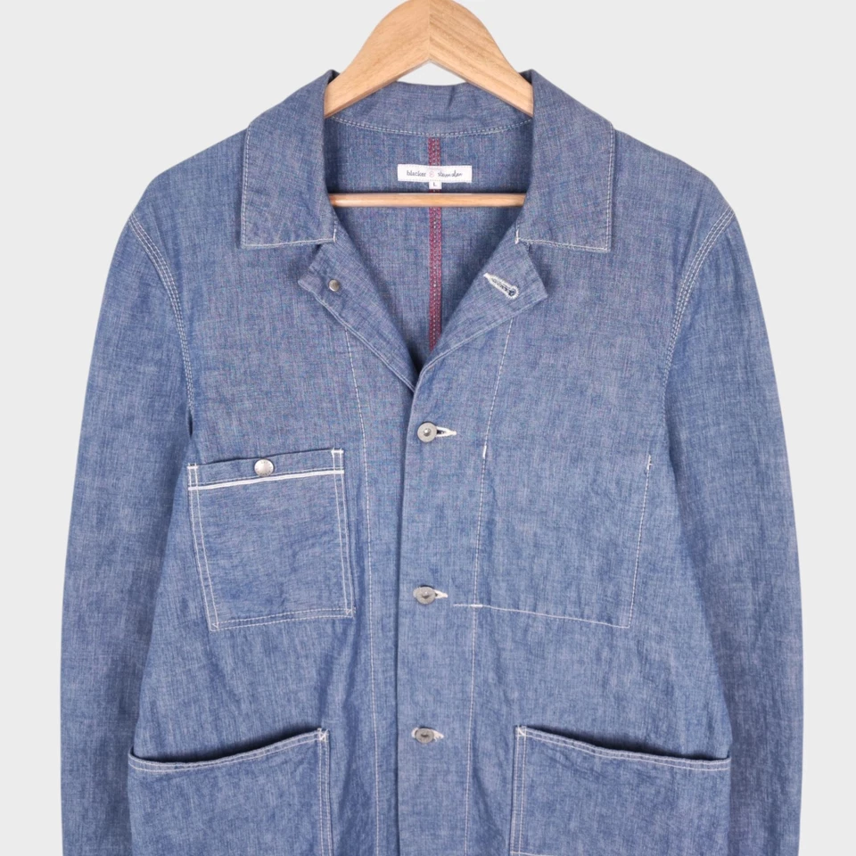Chaqueta de mezclilla para hombre STEVEN ALAN azul hecha en Japón Chambray Chore Foto 2 de 4