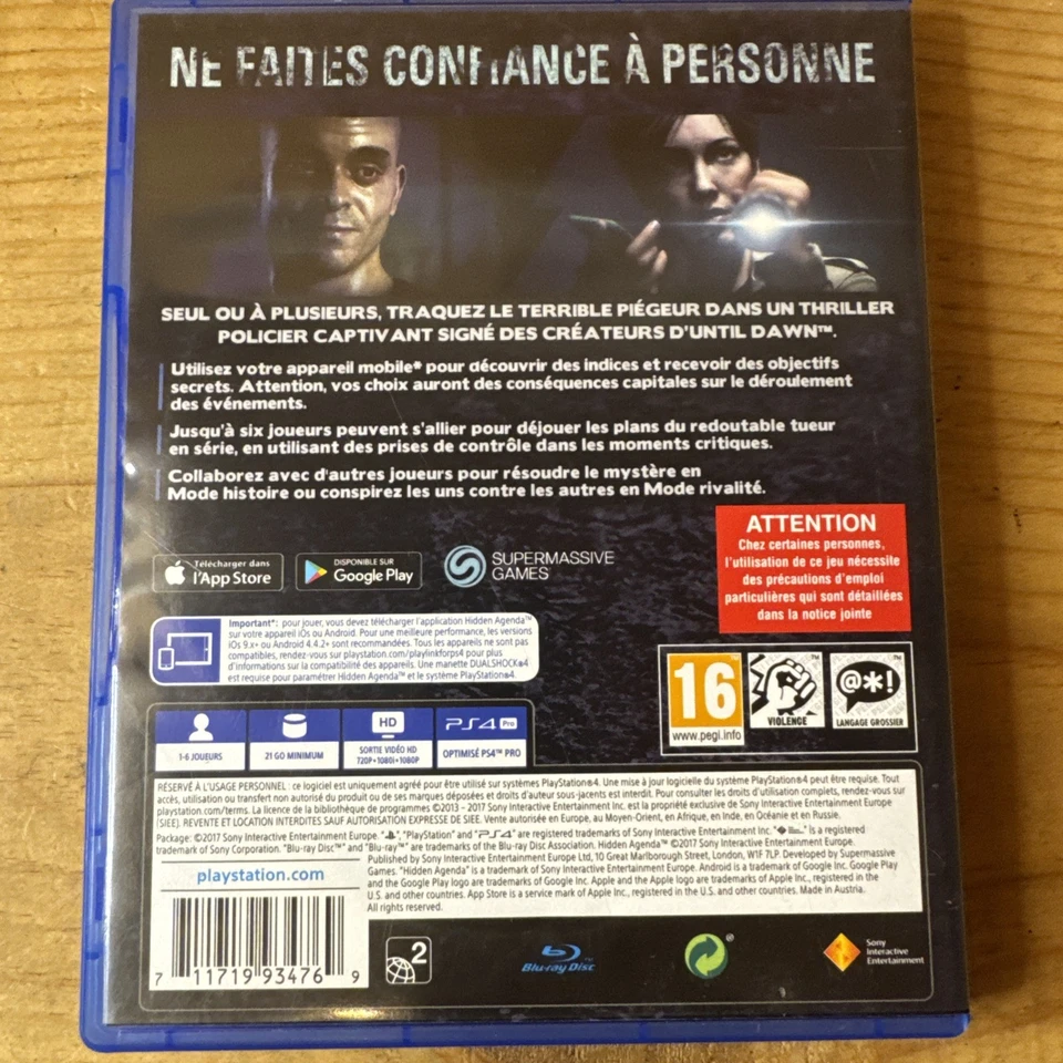 Hidden Agenda Sony PlayStation 4 PS4 Complet Testé Zone 2 FR Playlink PS4, photo 4 sur 5