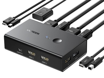 UGREEN HDMI 2.0 KVM Switch 4K@60Hz 2 PC 1 Monitor mit 4 USB Ports Schwarz