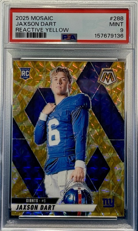 2025 Mosaic Jaxson Dart Rookie Card #288 REACTIVE YELLOW 🟡PSA 9🟡 RC Low Pop!