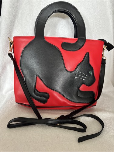 Rote Tasche mit Katzenmotiv Und Schulterriemen