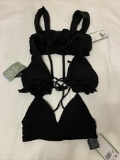 New H&M Ladies Set Of 3 Black Padded Bikini Swimwear Tops Size 8