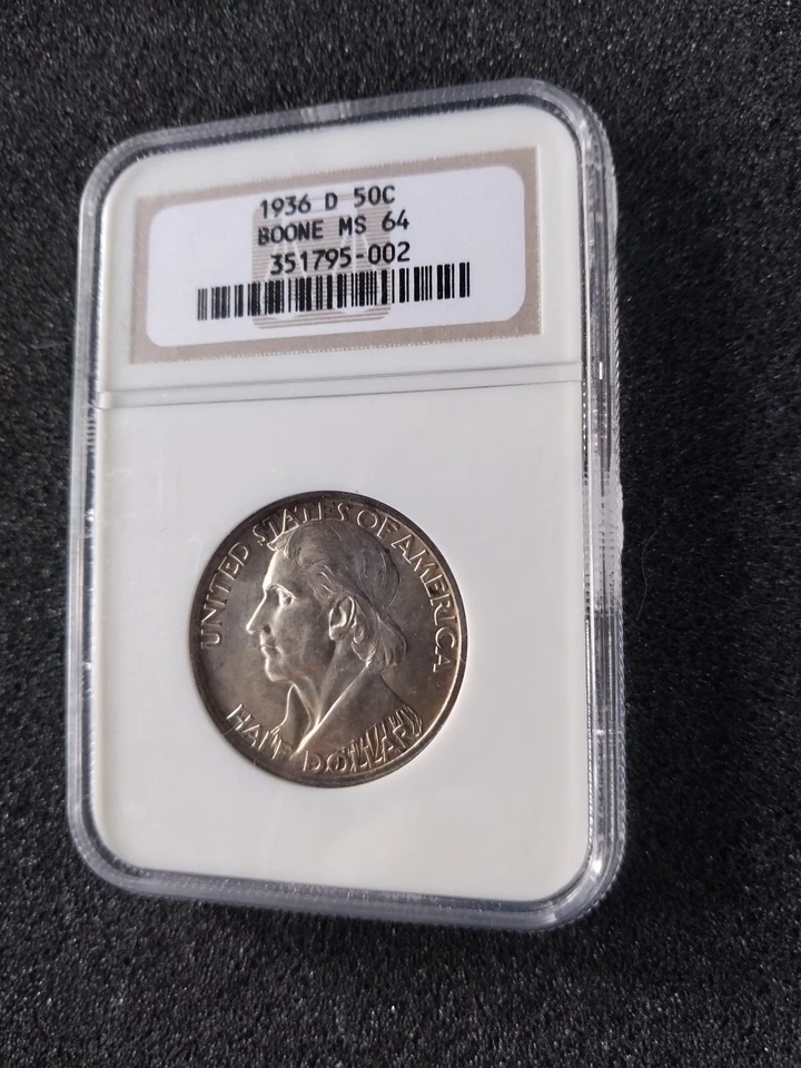 1936 D Daniel Boone Commemorative  Half Dollar ANACS MS 64 - Image 2 of 4
