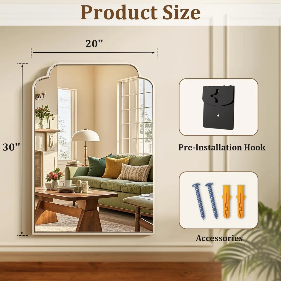 20" x 30" Silver Arch Bathroom Mirror, Wall Mounted Vanity Mirror with Metal ... - Image 2 of 4