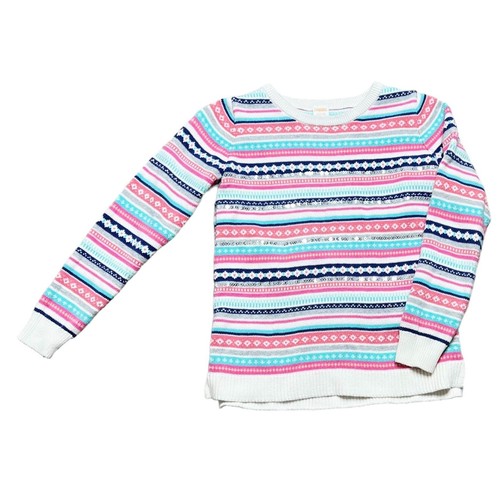 Gymboree Sweater Girls Size L (10-12) Pink White Blue Fair Isle Sequined