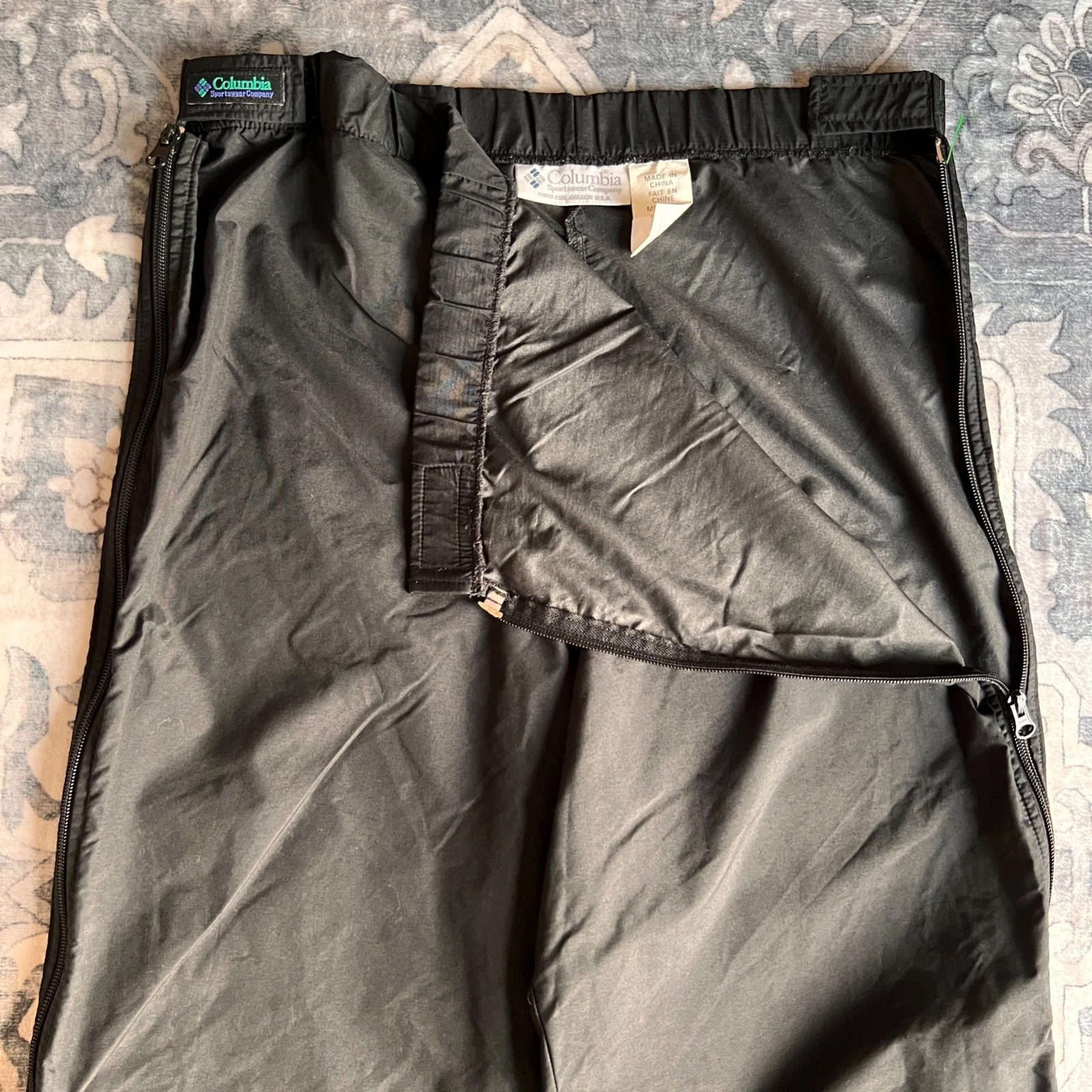 VTG Columbia Rain Windbreaker Pants Men M Medium Black Full Zip Golf Canoe Hike