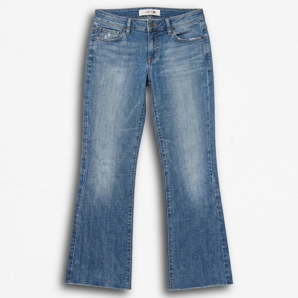 Joes Jeans Womens Mid Rise Flare Leg Raw Hem Medium Wash Denim Blue Jeans