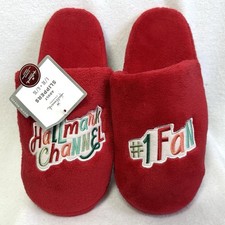 Hallmark Channel Slippers 1 Fan Adult L XL Red Plush Slip On Mule Movie New