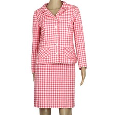 1960s Vintage The Villager Red Gingham Suit Jacket Skirt Set Spring Summer 2