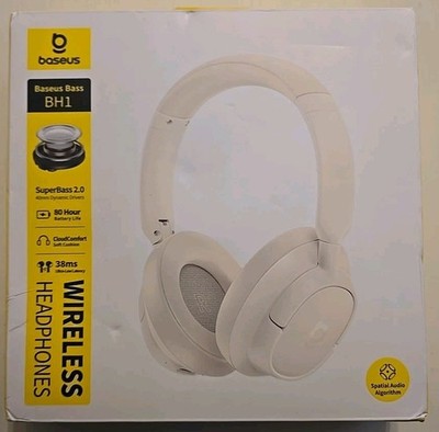 NEW! Baseus Bass BH1 Bass Wireless Bluetooth Headphones Factory Sealed White