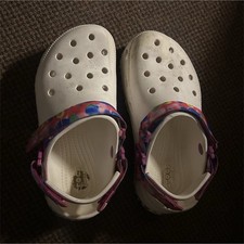 Crocs Unisex Kids White Clogs with Multicolor Strap Lightweight Rubber