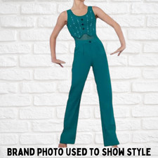 Weissman Jade Dance Costume Jumpsuit Adult Small 4/6 Elite Stretch Crystal