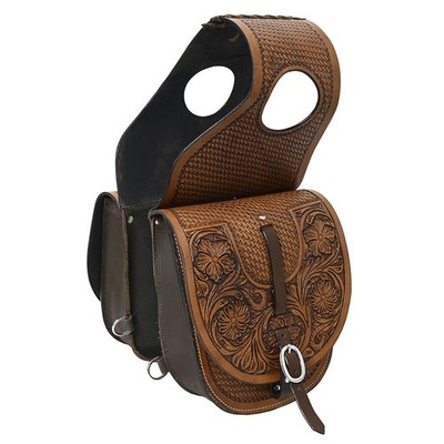 KK Hilason Western Horse Floral Heavy-duty Trail Ride Genuine Leather Saddle Bag