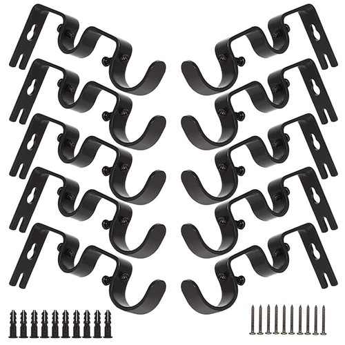 10 Pack Double Curtain Rod Brackets, Heavy Duty Curtain Rod Holders for 1 and...