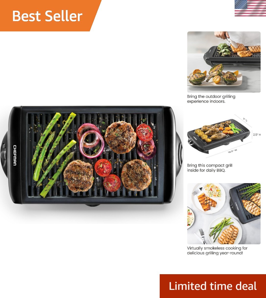 Electric Smokeless Indoor Grill Adjustable Temperature Round BBQ