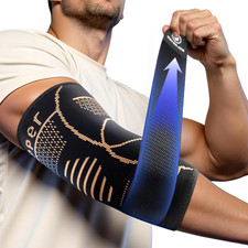 Copper Elbow Compression Sleeve with Adjustable Strap Medical-Grade   Targeted