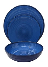 12 Piece Modern Melamine Heavyweight Plastic Dinnerware Set (Blue)