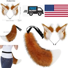 Plush Faux Fur Costume Accessories Set with Cat Ears and Fox Tail for Adults