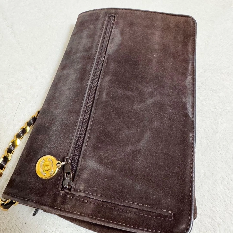 Cartera de Gamuza con Cadena Bolso Marrón con Logo CC Cartera de Hombro Vintage Usada Foto 4 de 4