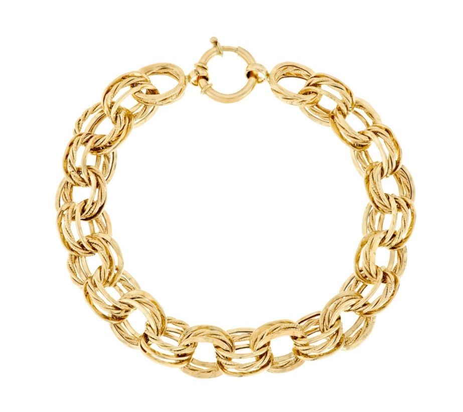Textured & Polished Rolo Link Bracelet Real 14K Yellow Gold