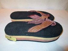 NOS Vintage 80s RAINBOW Flip Flops Two Color Yellow Blush Child Sandals 2 NEW