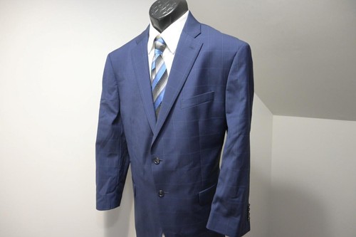 Jos A Bank Wool Dark Blue Windowpane Tailored Fit Suit Pants Jacket 38 x 28 46 R - Picture 3 of 17