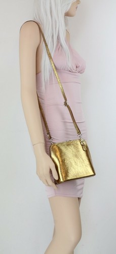 Small Genuine Real Leather Metallic Vera Pelle Cross Body Shoulder Bag Italian - Picture 47 of 115