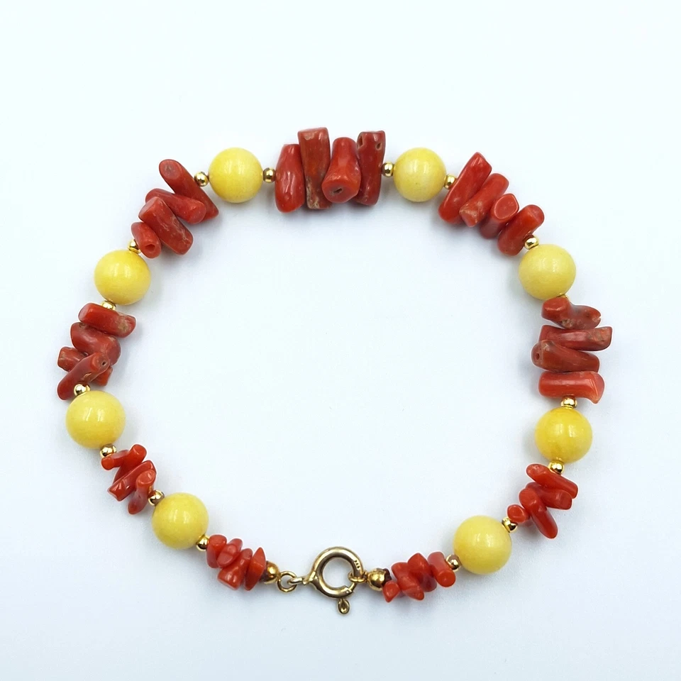 Bracciale Donna Di Corallo Rosso Ambra Argento 925 Dorato Vittoriano Romano - Immagine 2 di 4