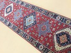 2'.1" X 7'.11" Red Navy Fine Geometric Oriental Rug Narrow Runner Hand Knotted