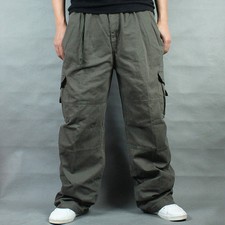 Men Plus Big Size Cargo Trousers Work Outdoor Pants Baggy Hip Hop Cotton Loose