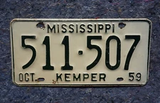 1959 KEMPER County MISSISSIPPI License Plate