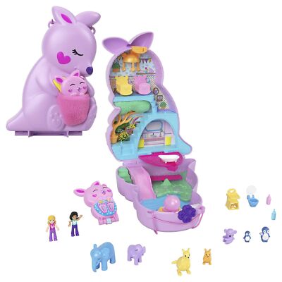 Polly Pocket Mini Spielzeug, Mama und Joey Känguru Handtasche 2-in-1 kompaktes Spielset mit...