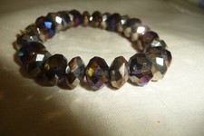 COOKIE LEE SIGN 1814A STRETCH BRACELET  PURPLE SILVER TONE AB BEADS