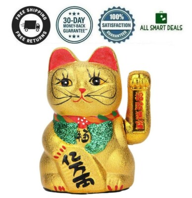 Gato De La Suerte Chino-Japones Mueve La Pata Mano De Bateria Ceramica Calidad