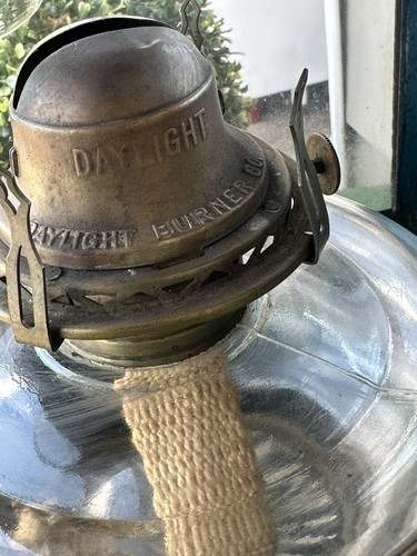 Antique Tole Lantern With Daylight Burner Shabby Chic Blue Paint - Picture 11 of 18