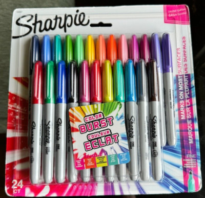 Sharpie Color Burst Permanent Markers Fine Point Assorted Colors 24 Count Sealed