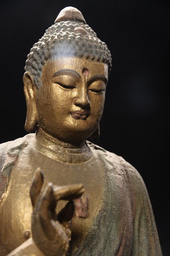 China Antique Old Wood Carving Gilded Shakyamuni Buddha Statue Wooden Sculpture - Picture 2 of 17