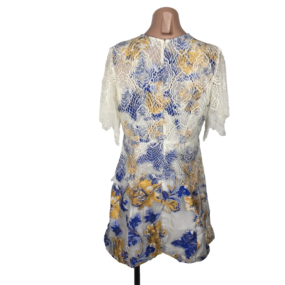 Nuevo sin etiquetas Vestido Floral de Noche Línea A con Detalle de Jacquard y Encaje Blanco Azul ASOS Us 10 Foto 2 de 4
