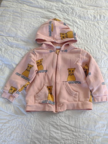 Mini Rodini Lion Cat Hoodie Sz 92/98 Zip Up Campus Organic Cotton Pink 2t 3t - Picture 5 of 5