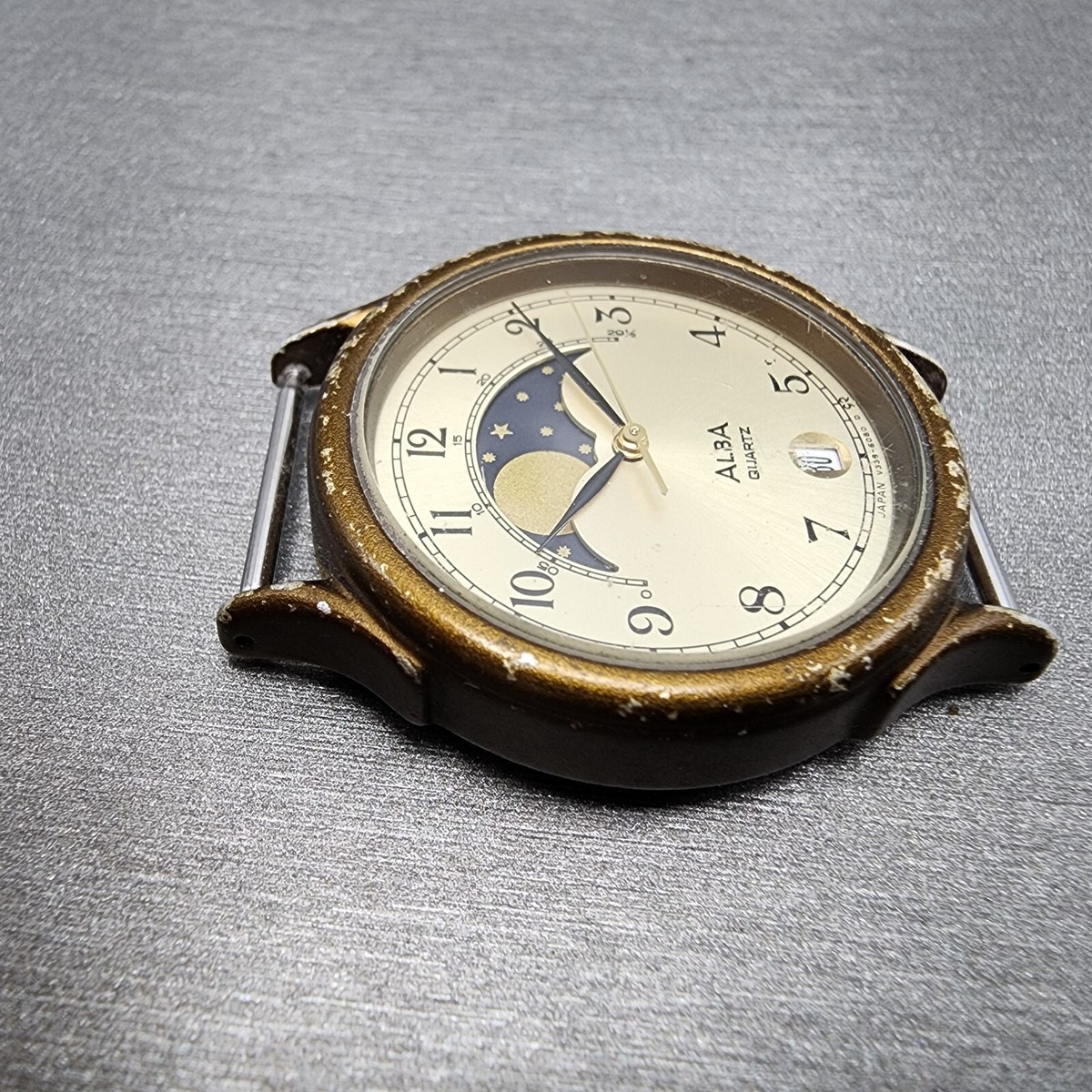 Seiko ALBA Moonphase Watch Men 31mm Champange Dial Bronze Tone