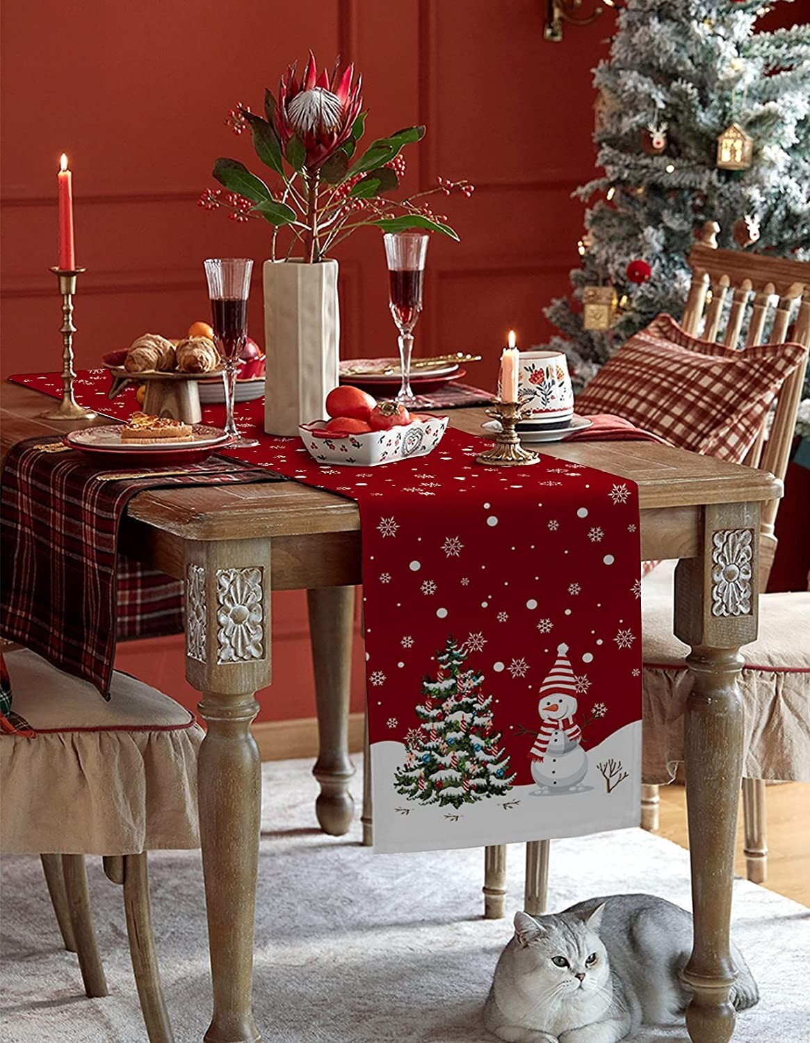 Merry Christmas Table Runner 120 Inches Long Washable Burlap Linen