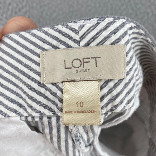 LOFT pantaloncino donna 10 grigio bianco righe elasticizzato aderente tasche Seersucker 6" cucitura interna - Foto 10 di 13