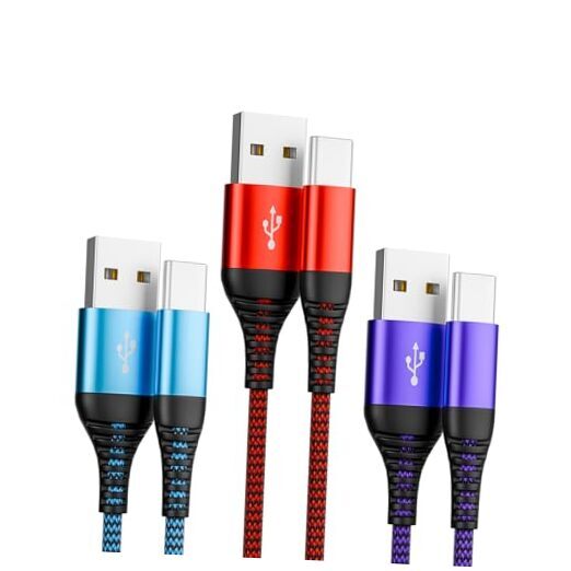 Premium Nylon Braided USB A to C Cable 3-Pack in Multicolors